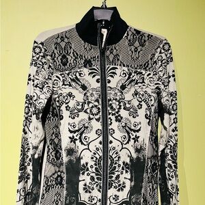 Skinny Minnie Lace Contrast Zip Up Cotton Jacket Sage and Black Medium